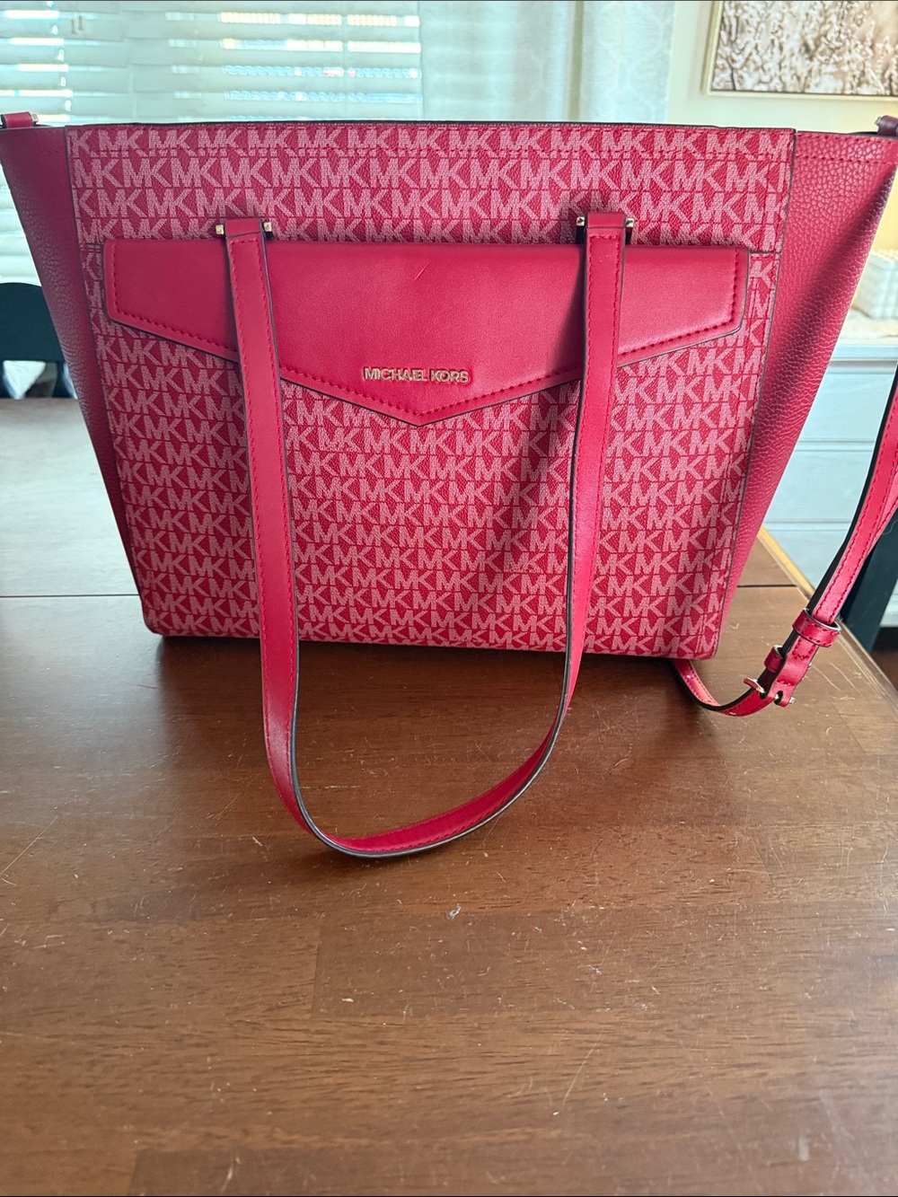 Michael Kors Red MK Signature Top-Handle Tote